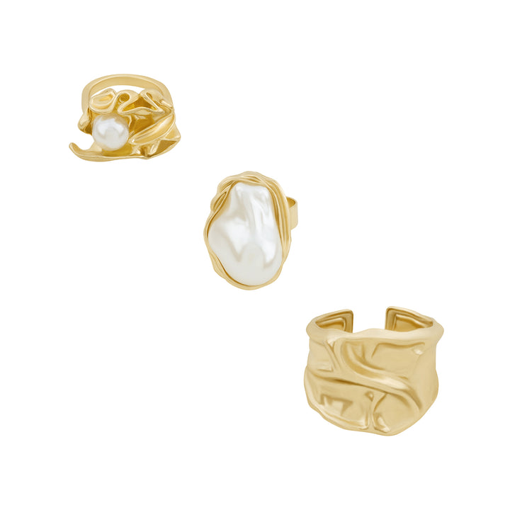 Nameru Molten Pearl Set of 3 Gold Rings