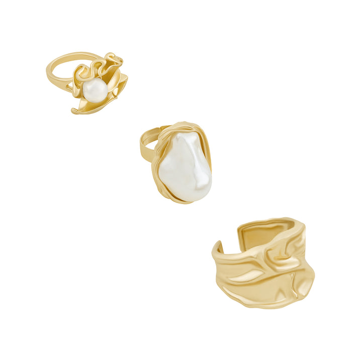 Nameru Molten Pearl Set of 3 Gold Rings