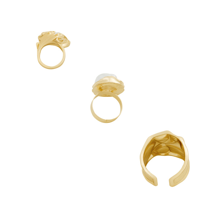 Nameru Molten Pearl Set of 3 Gold Rings
