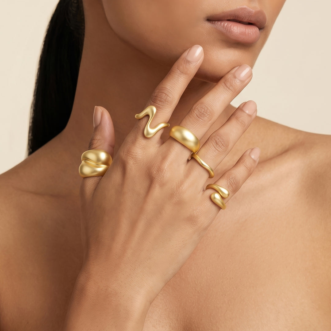 Kazura Molten Pearl Set of 5 Gold Rings
