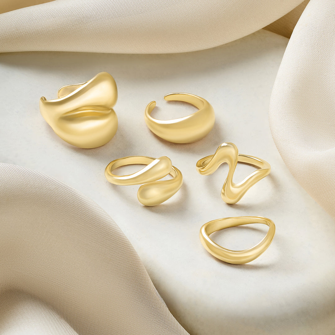 Kazura Molten Pearl Set of 5 Gold Rings
