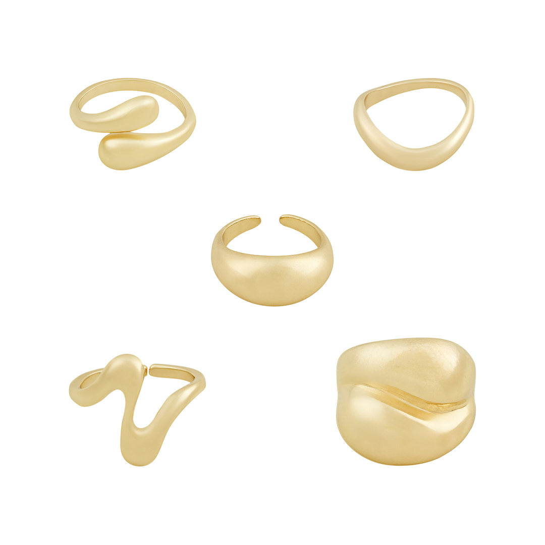 Kazura Molten Pearl Set of 5 Gold Rings