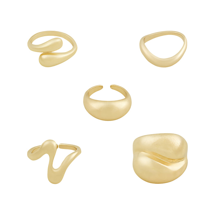 Kazura Molten Pearl Set of 5 Gold Rings