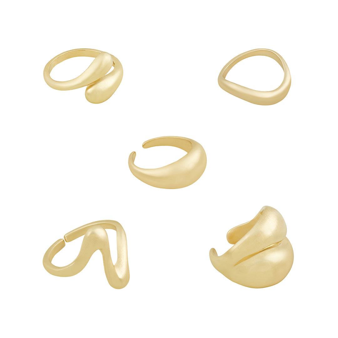 Kazura Molten Pearl Set of 5 Gold Rings