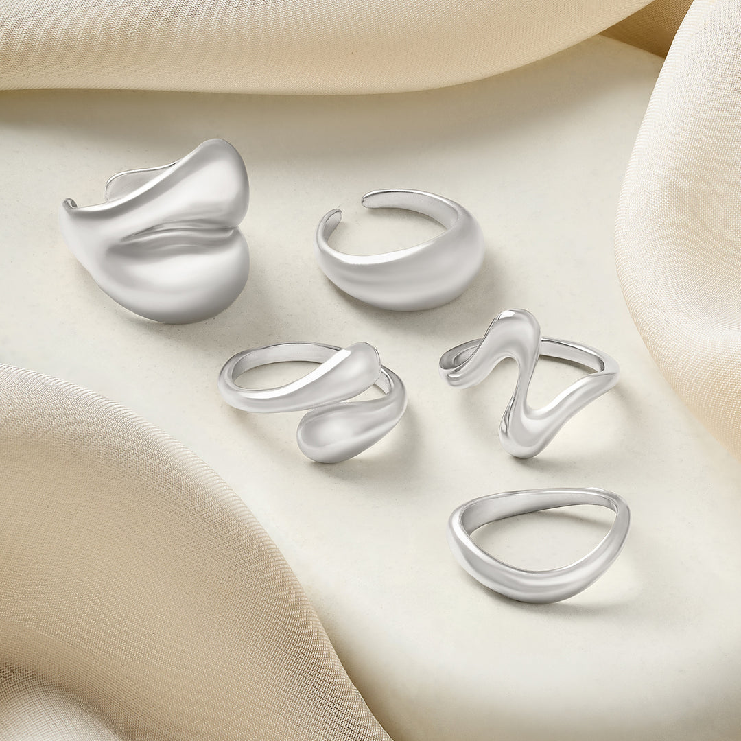 Kazura Molten Pearl Set of 5 Silver Rings