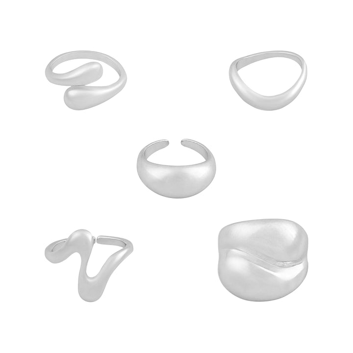 Kazura Molten Pearl Set of 5 Silver Rings