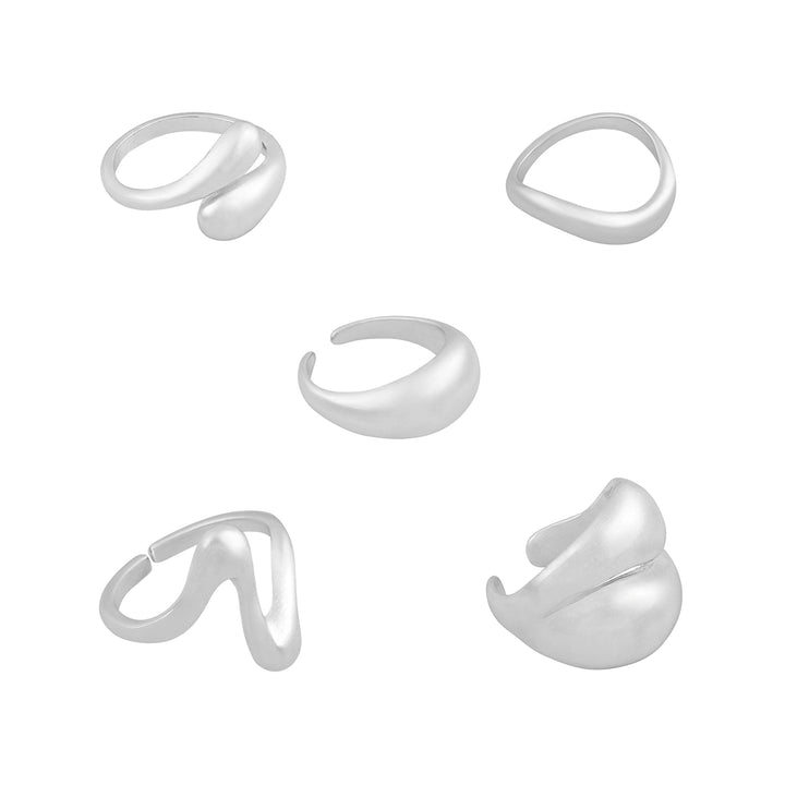Kazura Molten Pearl Set of 5 Silver Rings