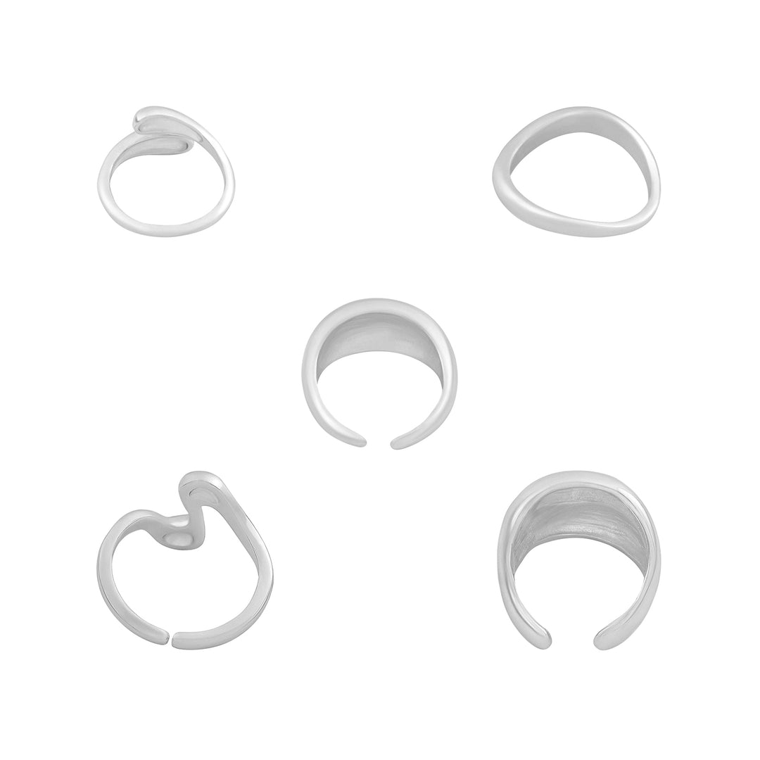 Kazura Molten Pearl Set of 5 Silver Rings