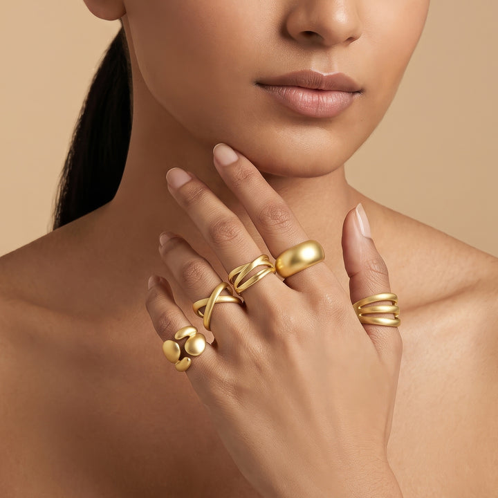 Torika Molten Pearl Set of 5 Gold Rings