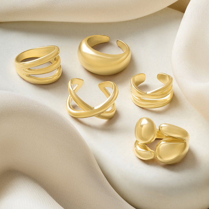 Torika Molten Pearl Set of 5 Gold Rings