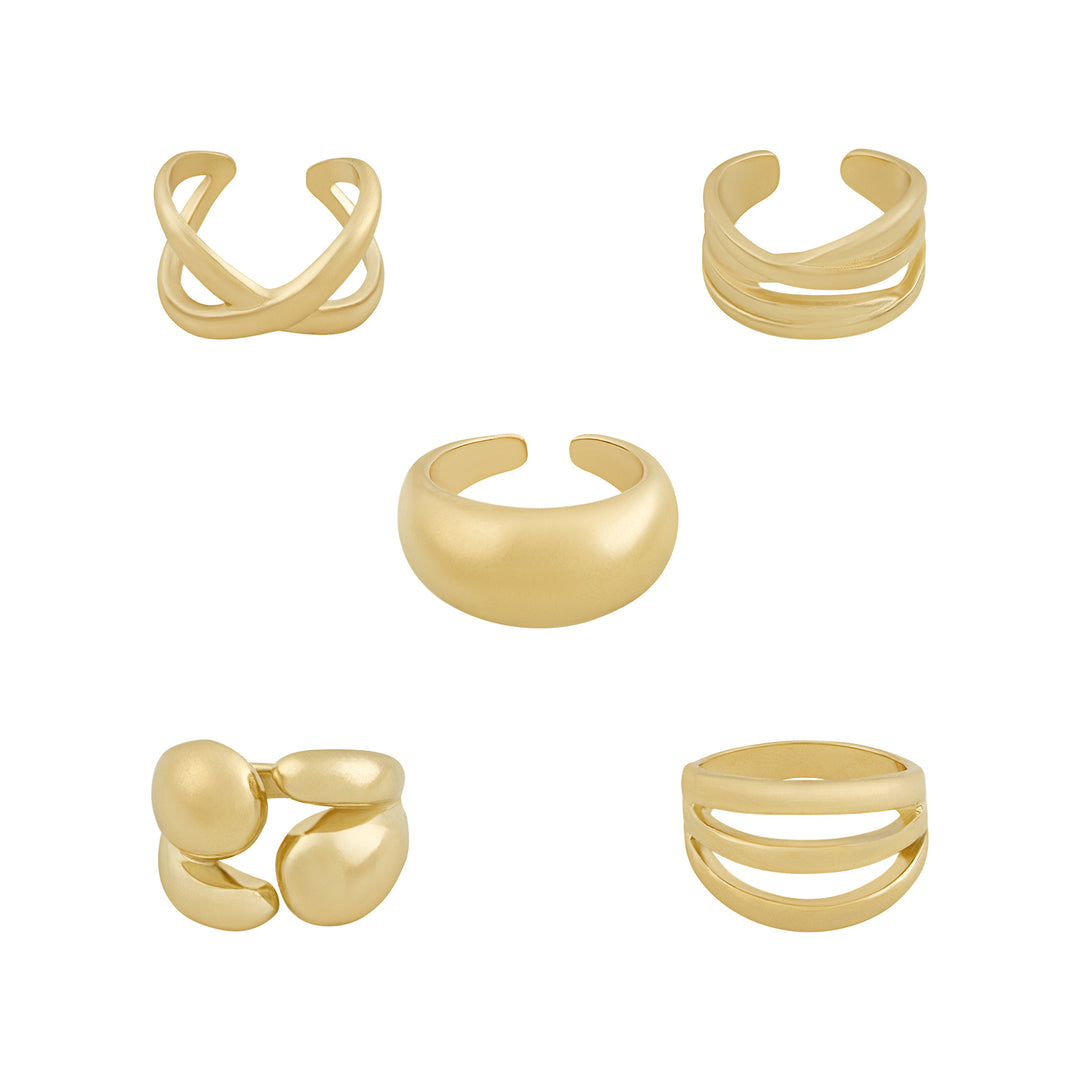 Torika Molten Pearl Set of 5 Gold Rings