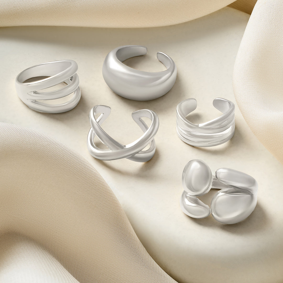 Torika Molten Pearl Set of 5 Silver Rings