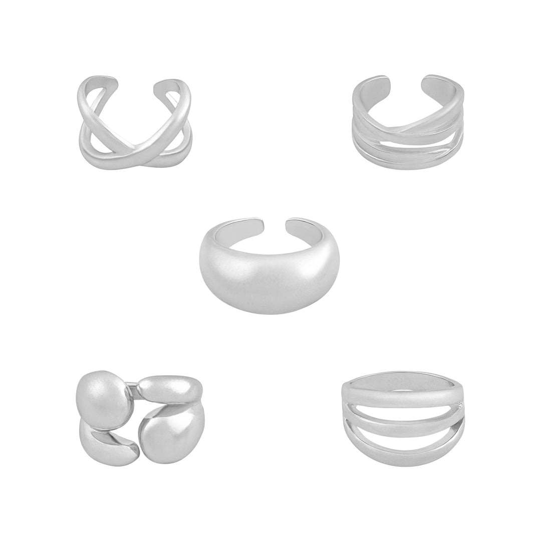 Torika Molten Pearl Set of 5 Silver Rings