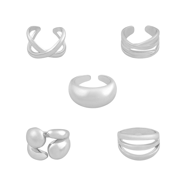 Torika Molten Pearl Set of 5 Silver Rings