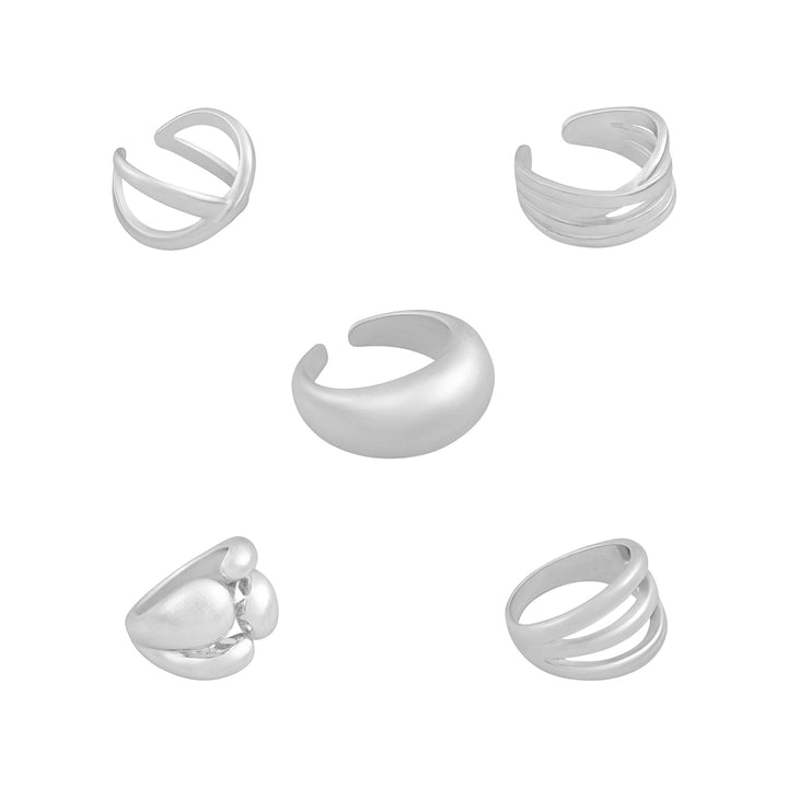 Torika Molten Pearl Set of 5 Silver Rings