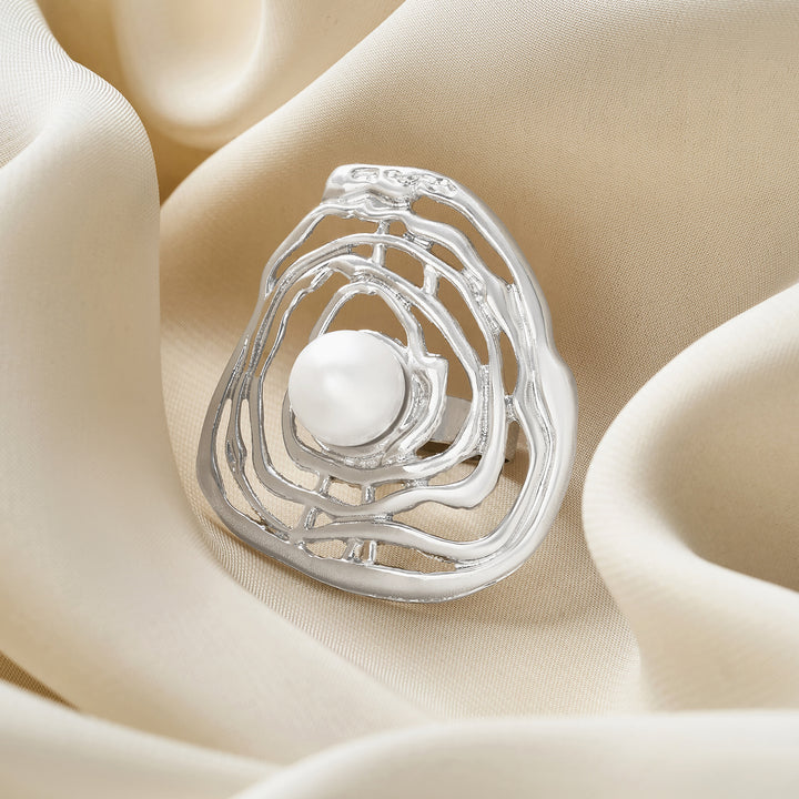 Zayrose Silver Molten Pearl Ring