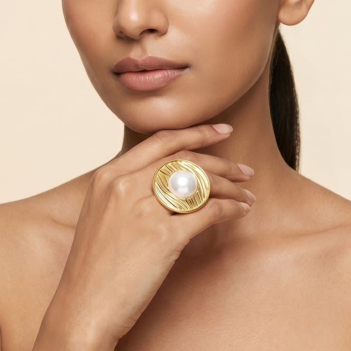 Aurelian Orb Molten Pearl Gold Ring