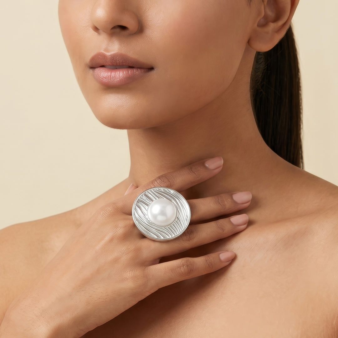 Aurelian Orb Molten Pearl Silver Ring