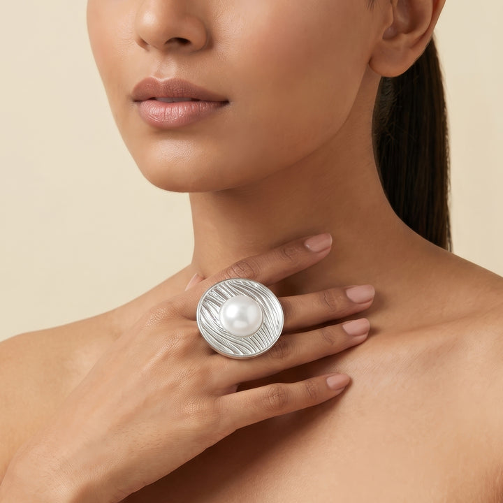 Aurelian Orb Molten Pearl Silver Ring