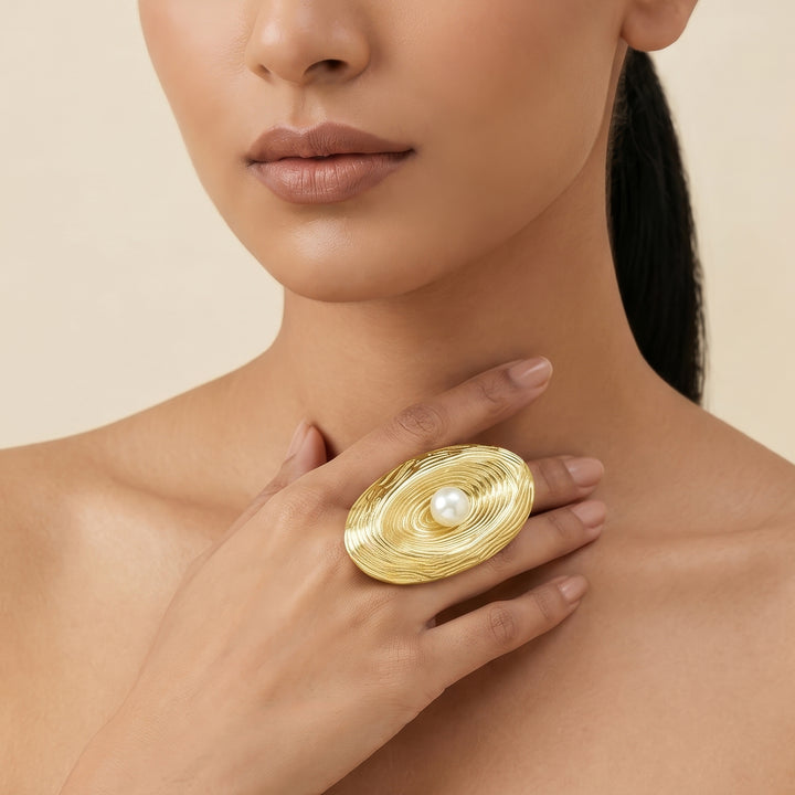 The Midas Touch Molten Pearl Statement Gold Ring