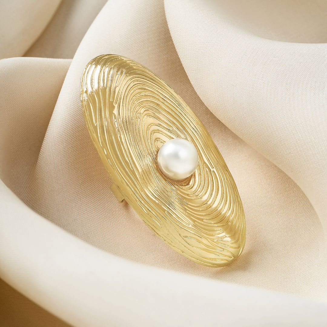 The Midas Touch Molten Pearl Statement Gold Ring