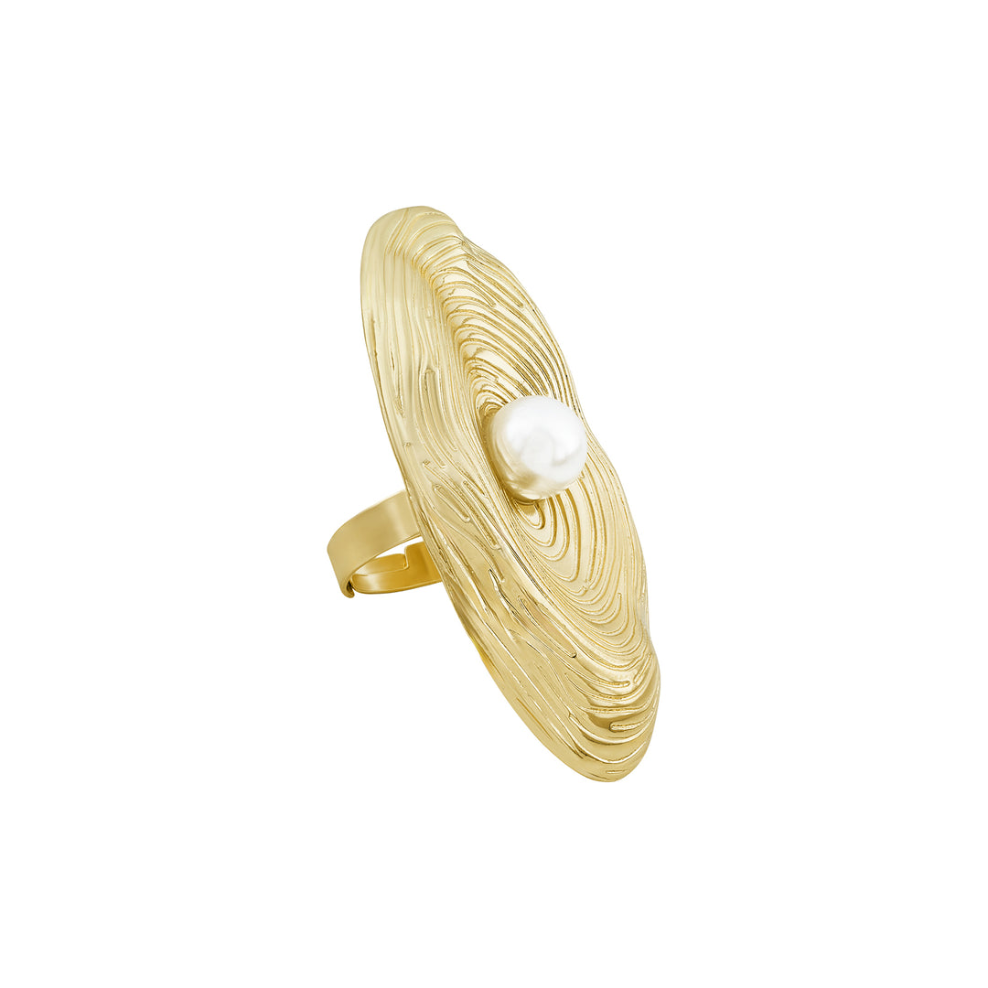 The Midas Touch Molten Pearl Statement Gold Ring