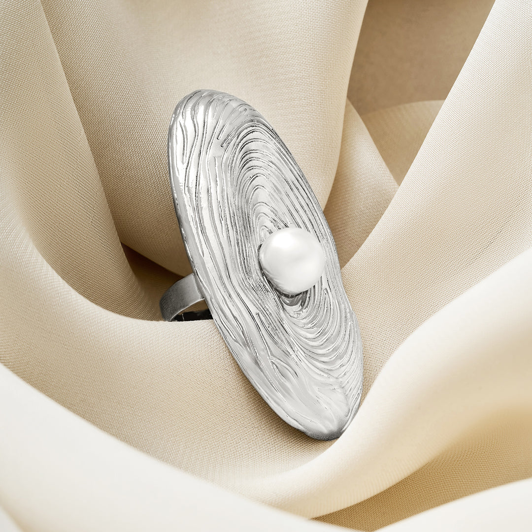 The Midas Touch Molten Pearl Statement Silver Ring