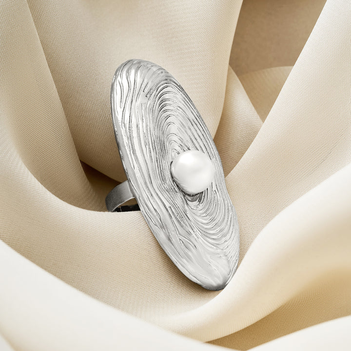 The Midas Touch Molten Pearl Statement Silver Ring