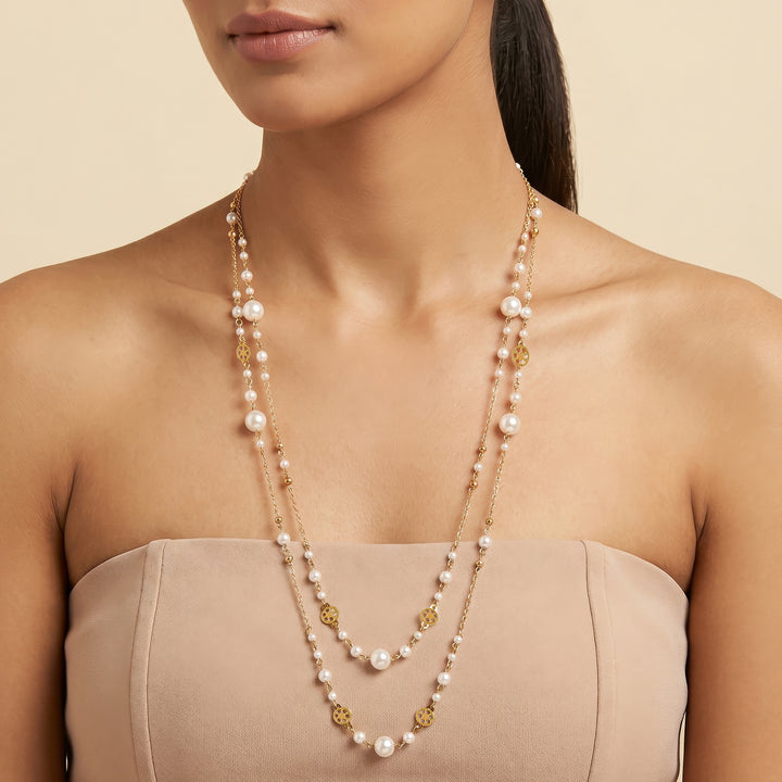 Pearlora Layered Molten Pearl Gold Necklace
