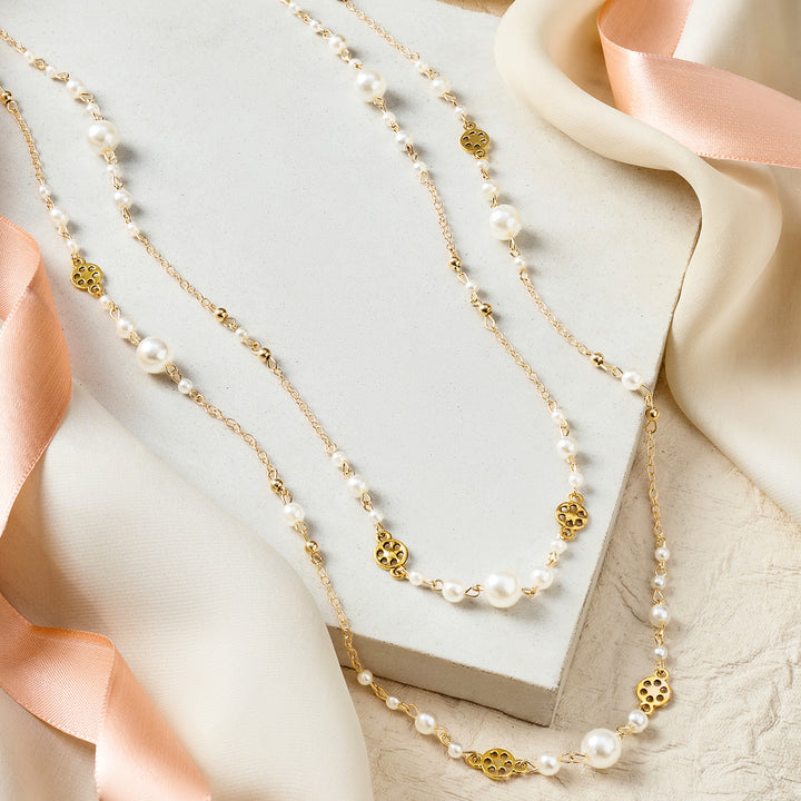 Pearlora Layered Molten Pearl Gold Necklace