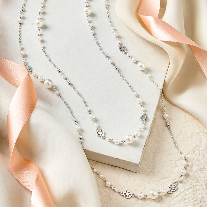 Pearlora Layered Molten Pearl Silver Necklace