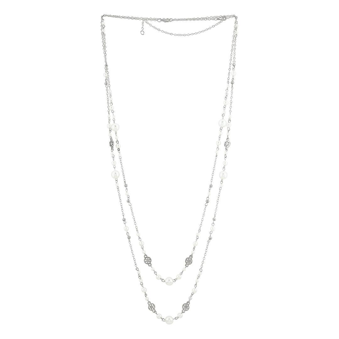Pearlora Layered Molten Pearl Silver Necklace