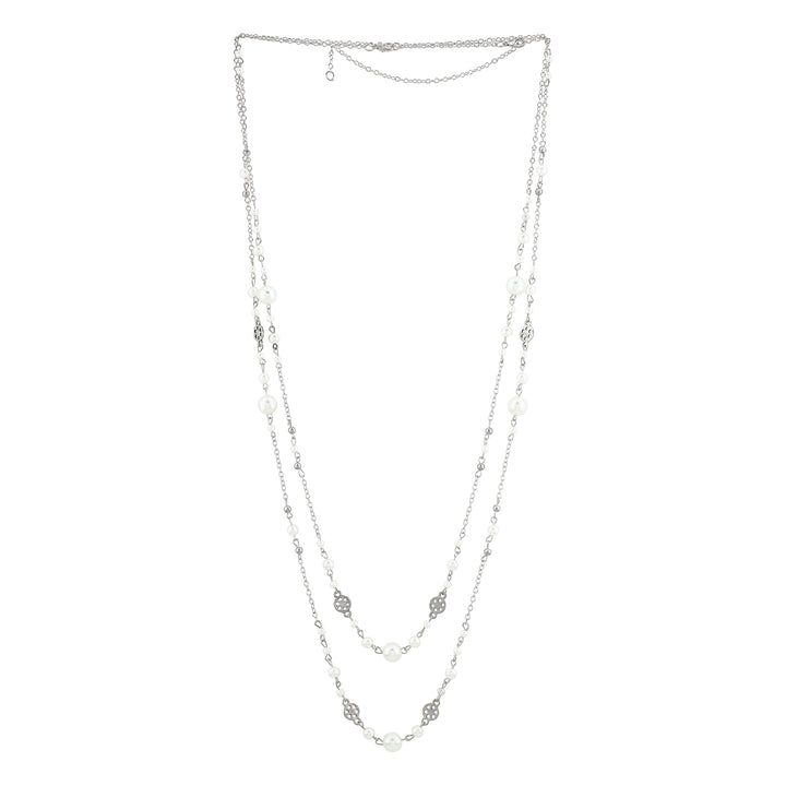 Pearlora Layered Molten Pearl Silver Necklace