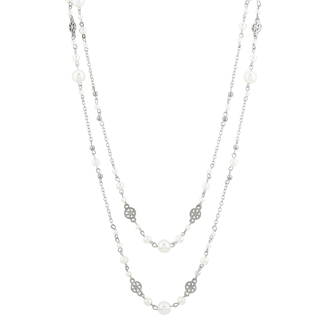 Pearlora Layered Molten Pearl Silver Necklace
