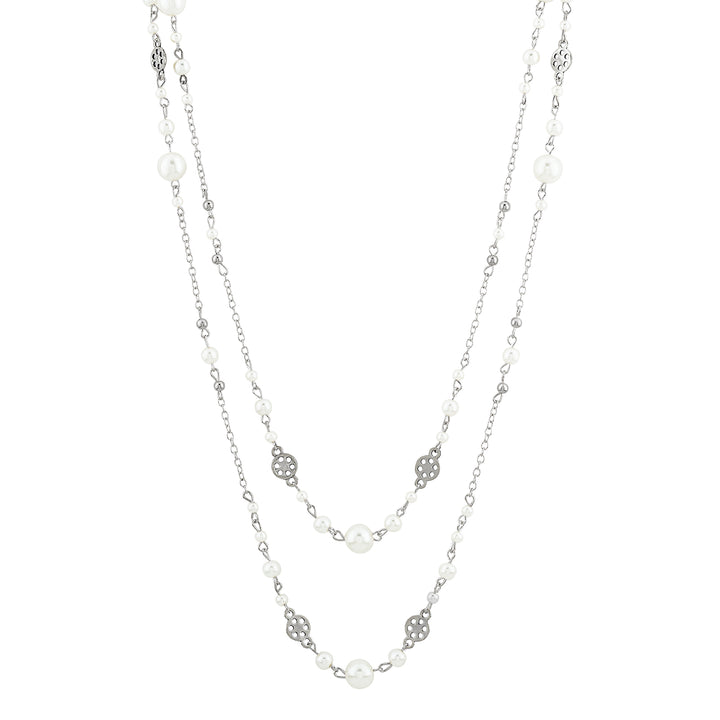 Pearlora Layered Molten Pearl Silver Necklace