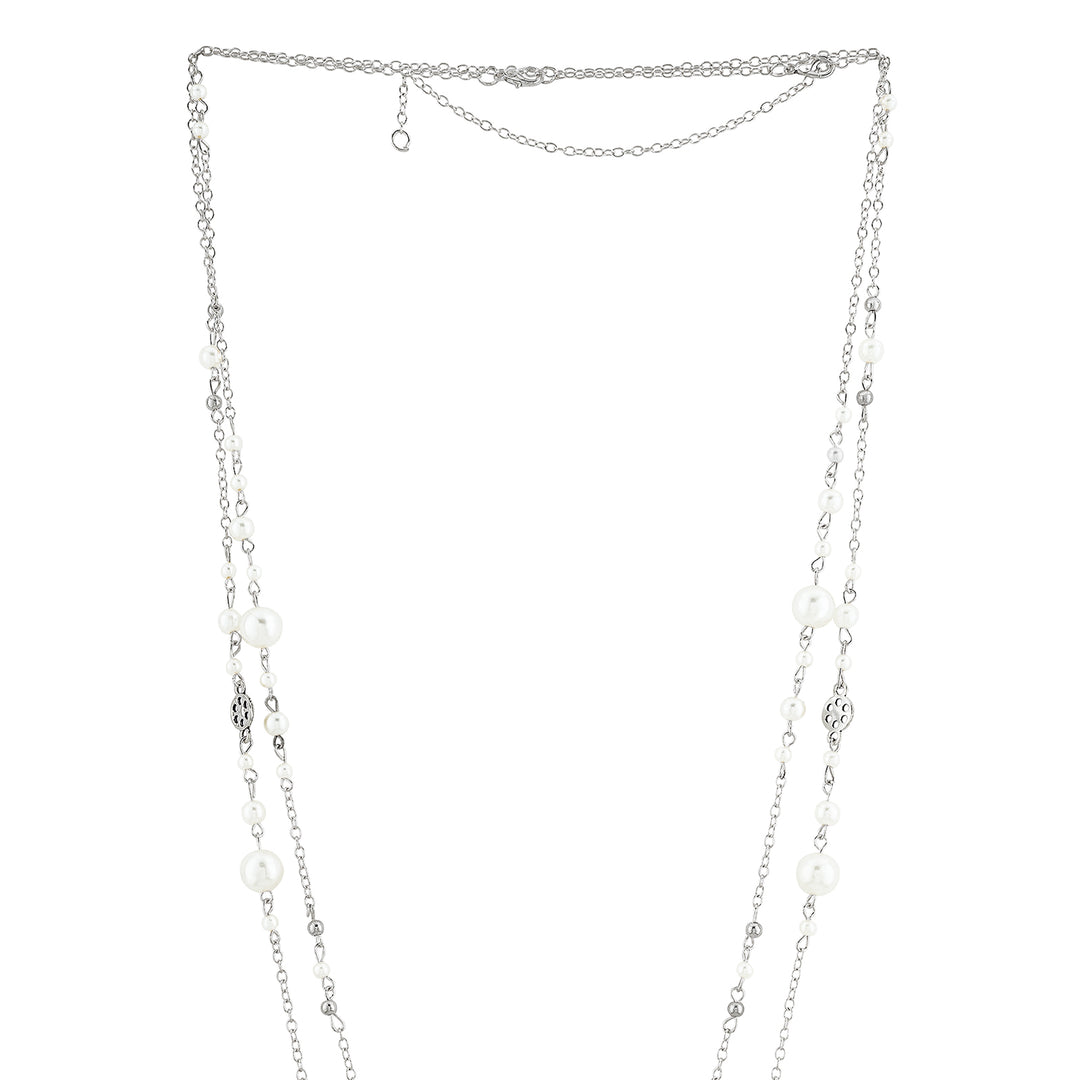 Pearlora Layered Molten Pearl Silver Necklace