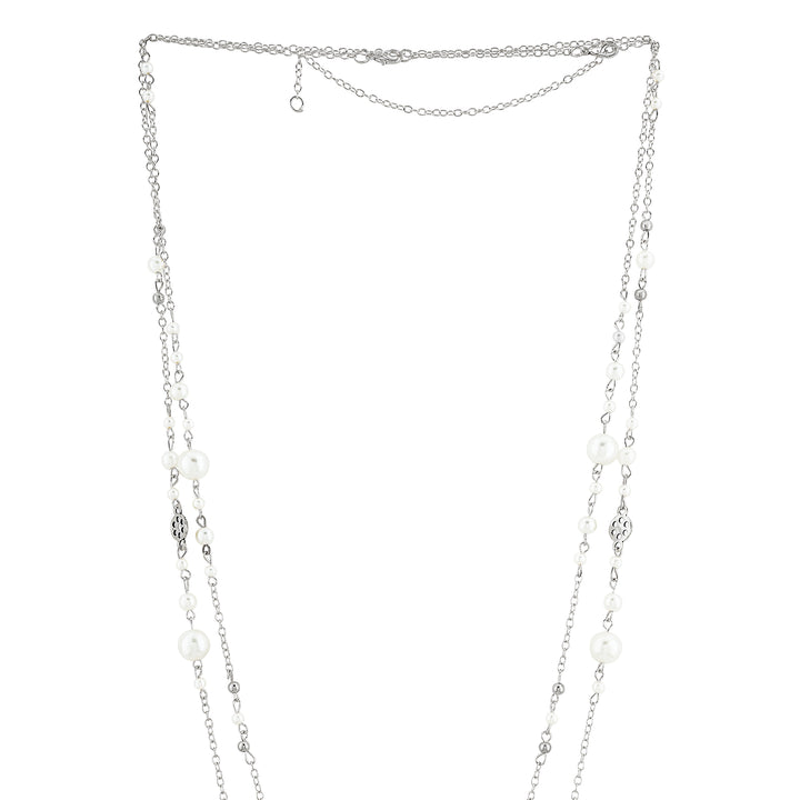 Pearlora Layered Molten Pearl Silver Necklace
