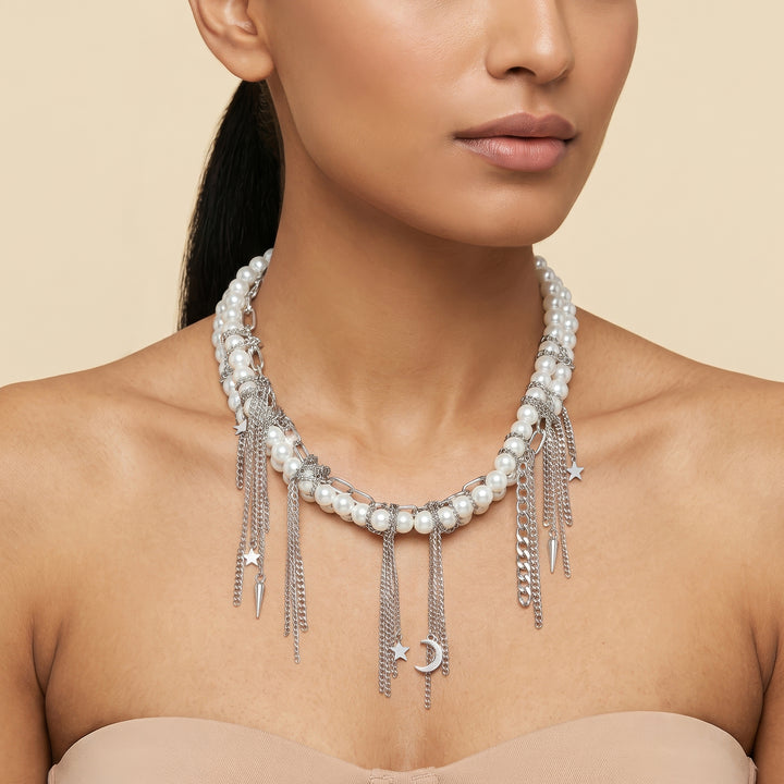 Pearlienne Silver Molten Pearl Necklace