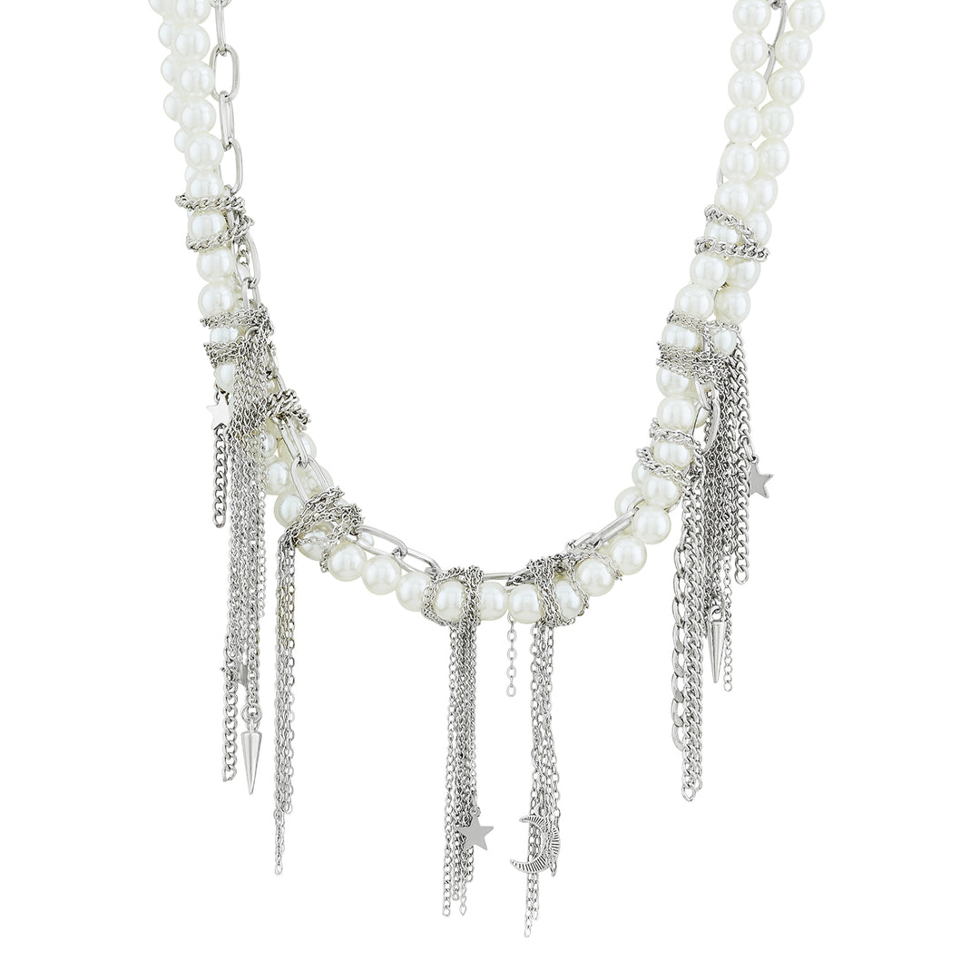 Pearlienne Silver Molten Pearl Necklace