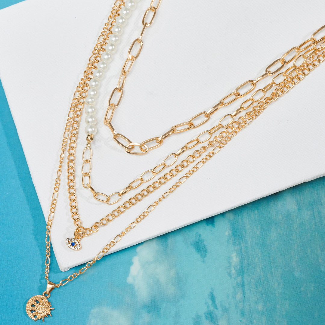 Elin Halo Pearl Eye Layered Necklace