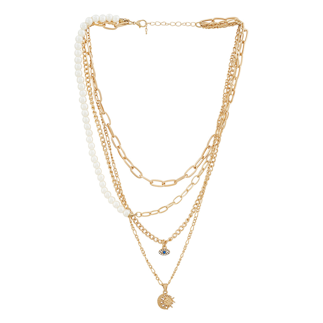 Elin Halo Pearl Eye Layered Necklace