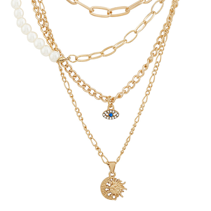 Elin Halo Pearl Eye Layered Necklace