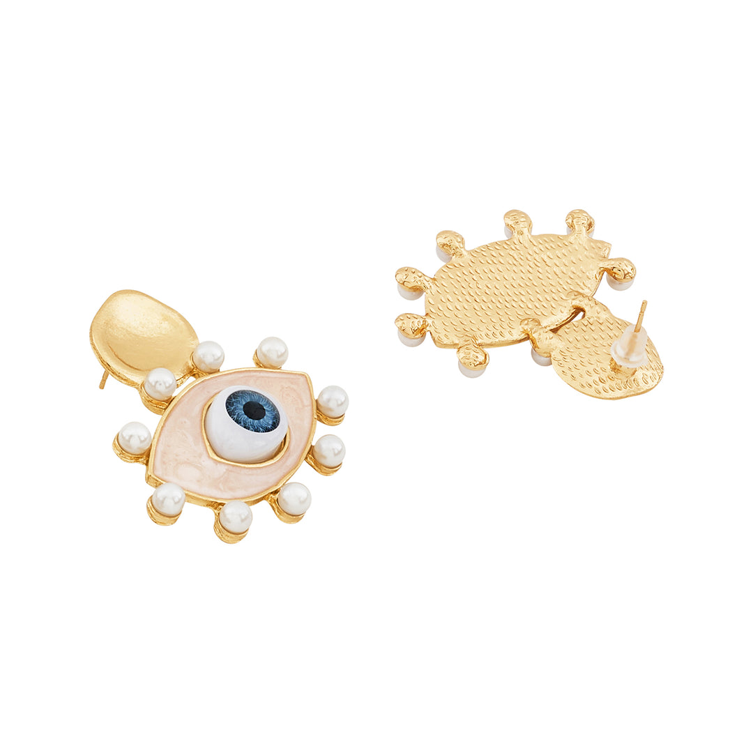Nazaa Evil Eye White and Gold Earrings