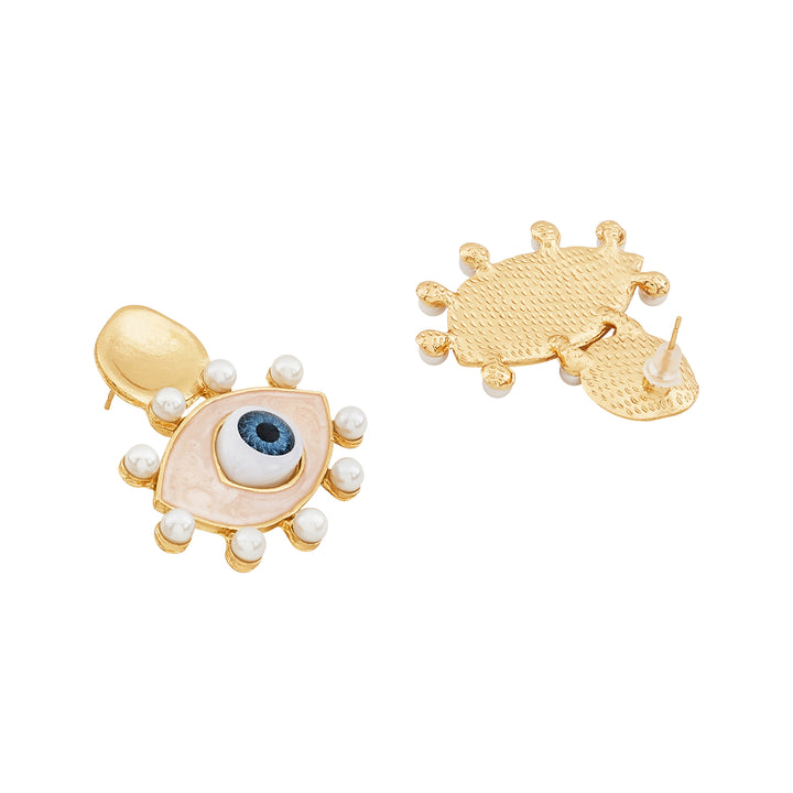 Nazaa Evil Eye White and Gold Earrings