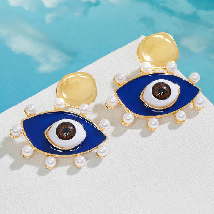 Nazaa Evil Eye Blue and Gold Earrings