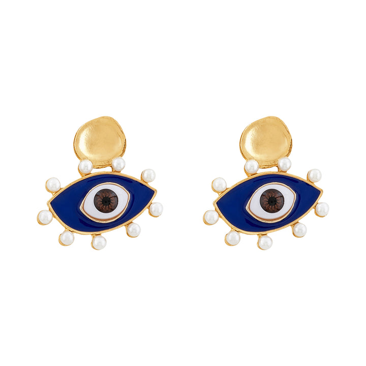 Nazaa Evil Eye Blue and Gold Earrings