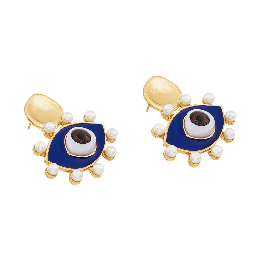Nazaa Evil Eye Blue and Gold Earrings
