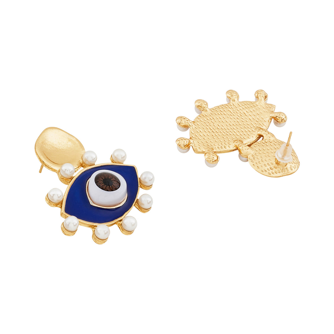 Nazaa Evil Eye Blue and Gold Earrings