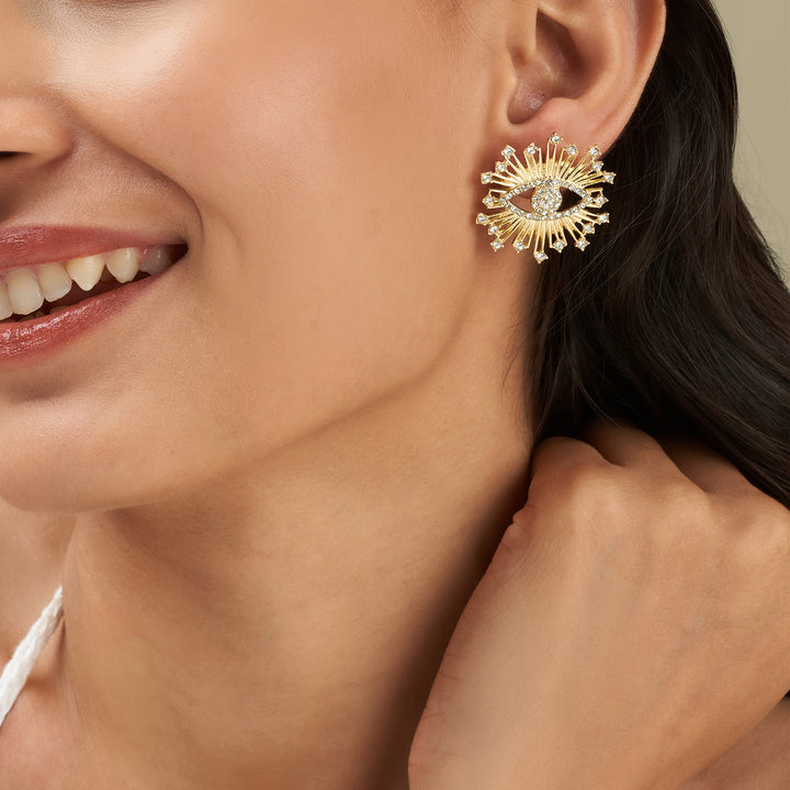 Aetheric Eye Glaze Evil Eye Gold Earrings