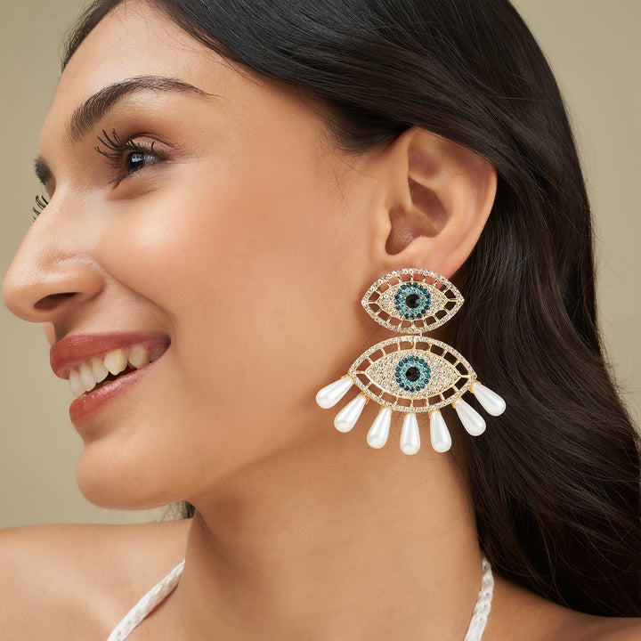 Blue Shield Evil Eye Gold Earrings